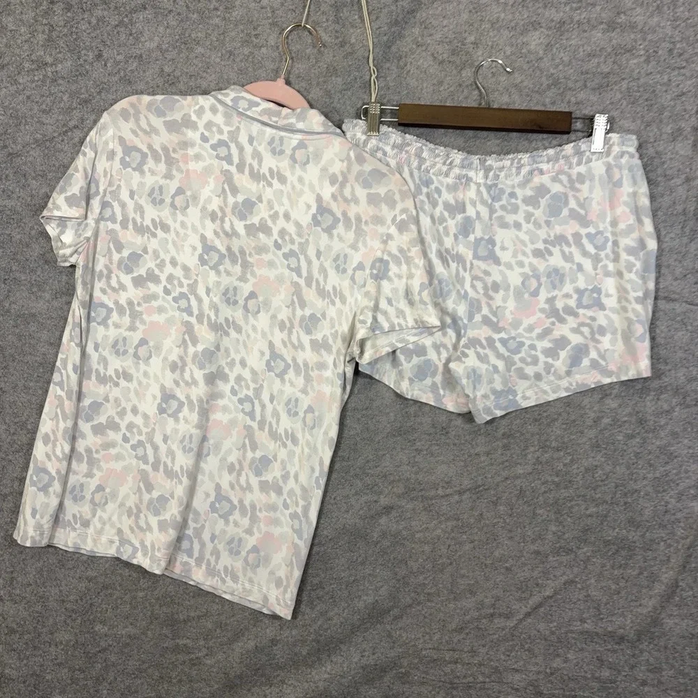 Soma Pajama Short Set Womens Sz M Blue Gray Pink Leopard Stretch